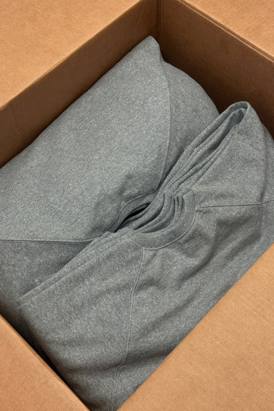 Heather Gray Crewneck Overstock in brown box