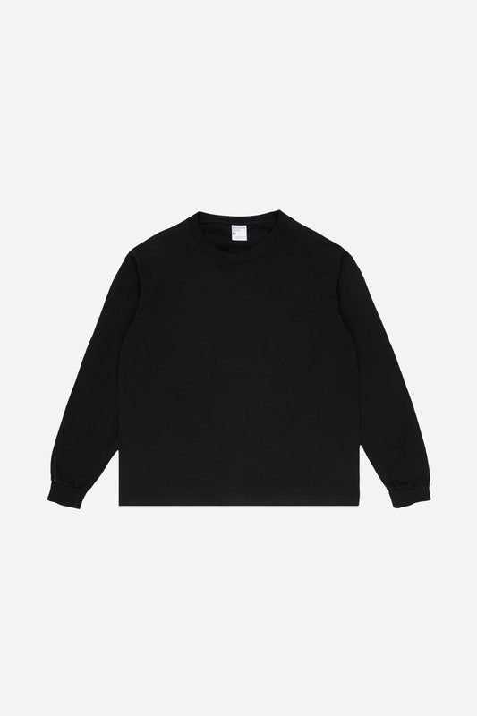 Flat lay of Black Long Sleeve Trash Tee showing the classic long sleeve tee silhouette.