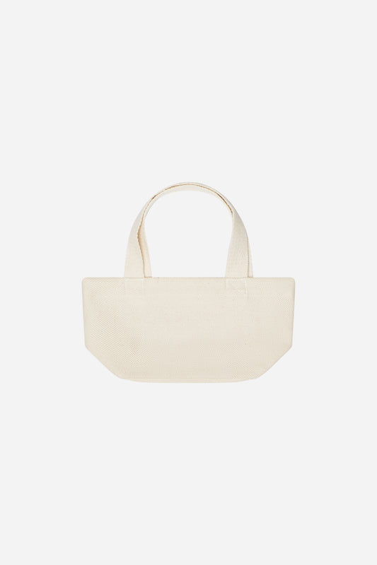 A Mini Tote in Natural made from 100% cotton, viewed from a front angle against a white background.