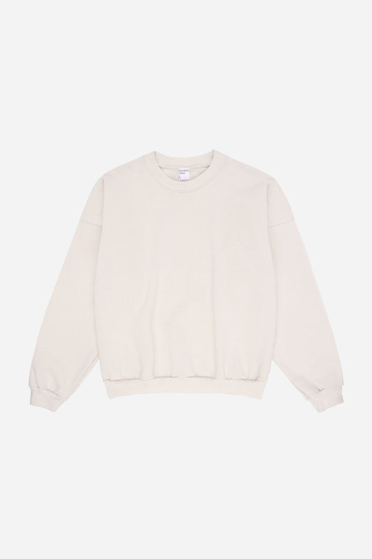 Flat lay front view of pale beige Scour Trash Crewneck