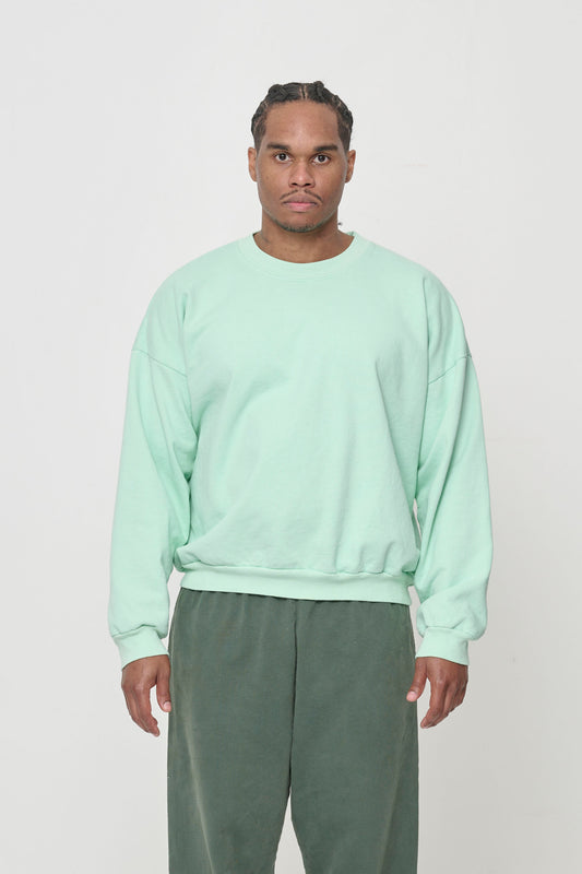 Trash Crewneck in Sea Glass on model