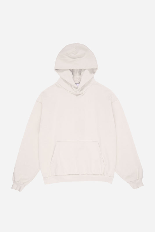 Flat lay front view of Scour Trash Hoodie with hood lifted above the collar.