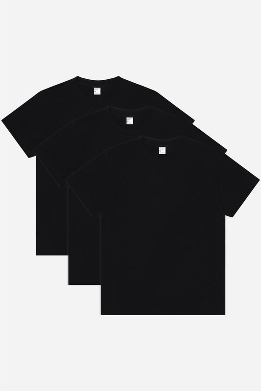 Flat lay of 3 slightly offset Black Short Sleeve Trash Tees.