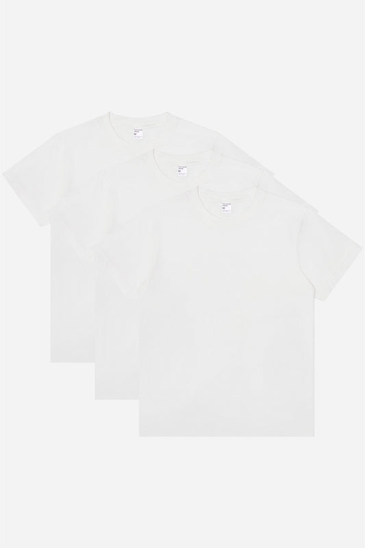 Flat lay of 3 slightly offset White Short Sleeve Trash Tees.