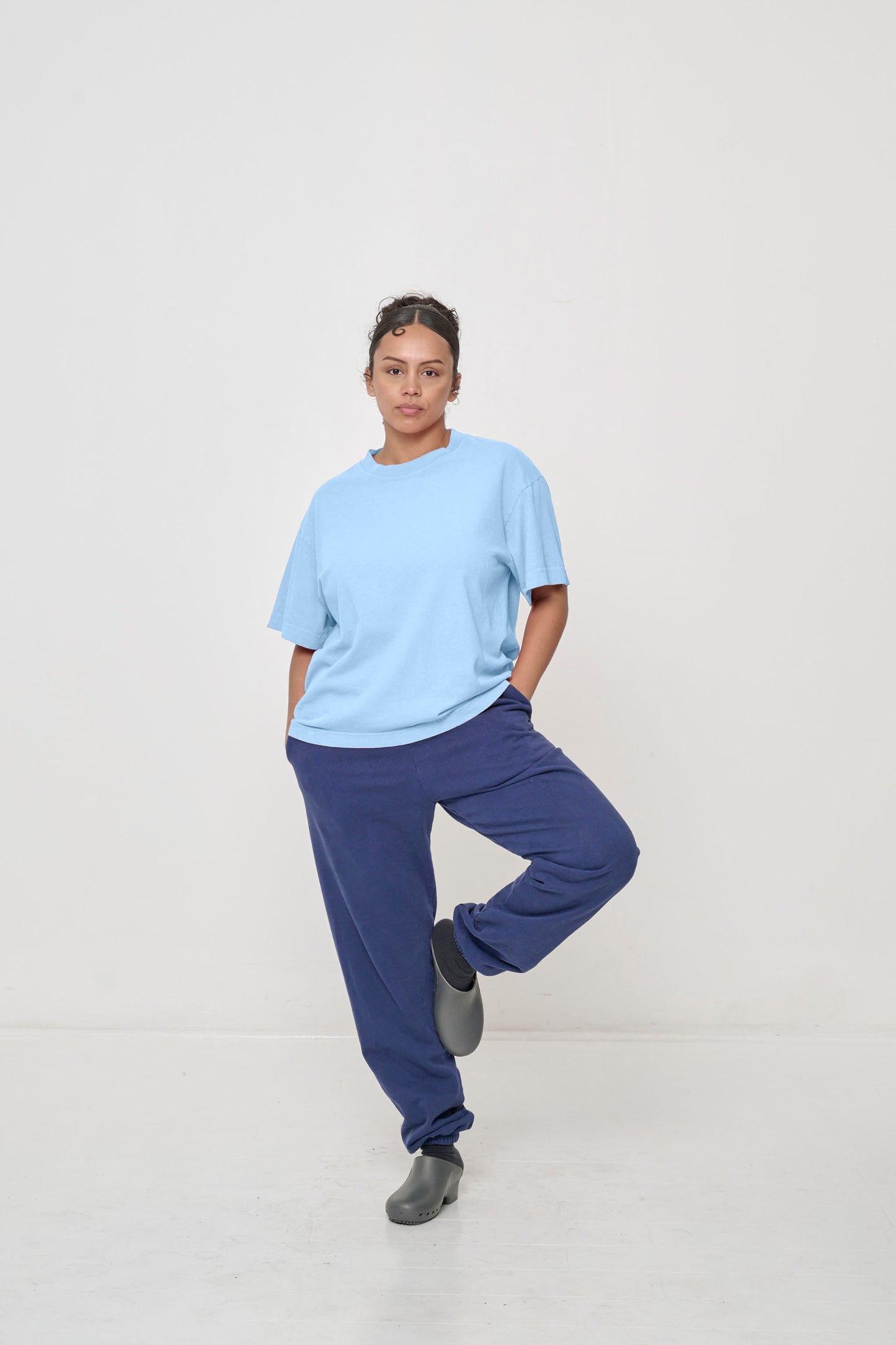 Styled with Washed Navy Trash Sweatpants and Plasticanas.