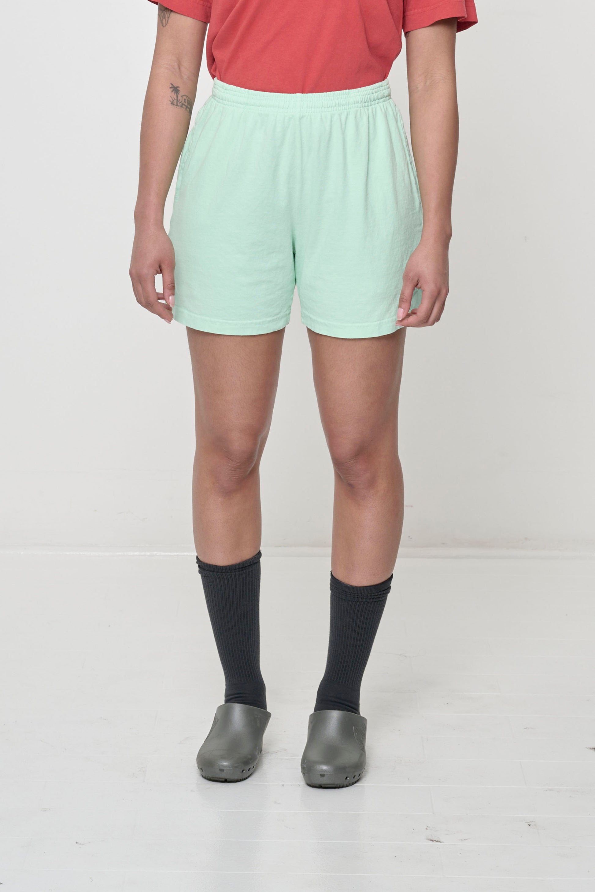 Everyday Shorts in Sea Glass on model