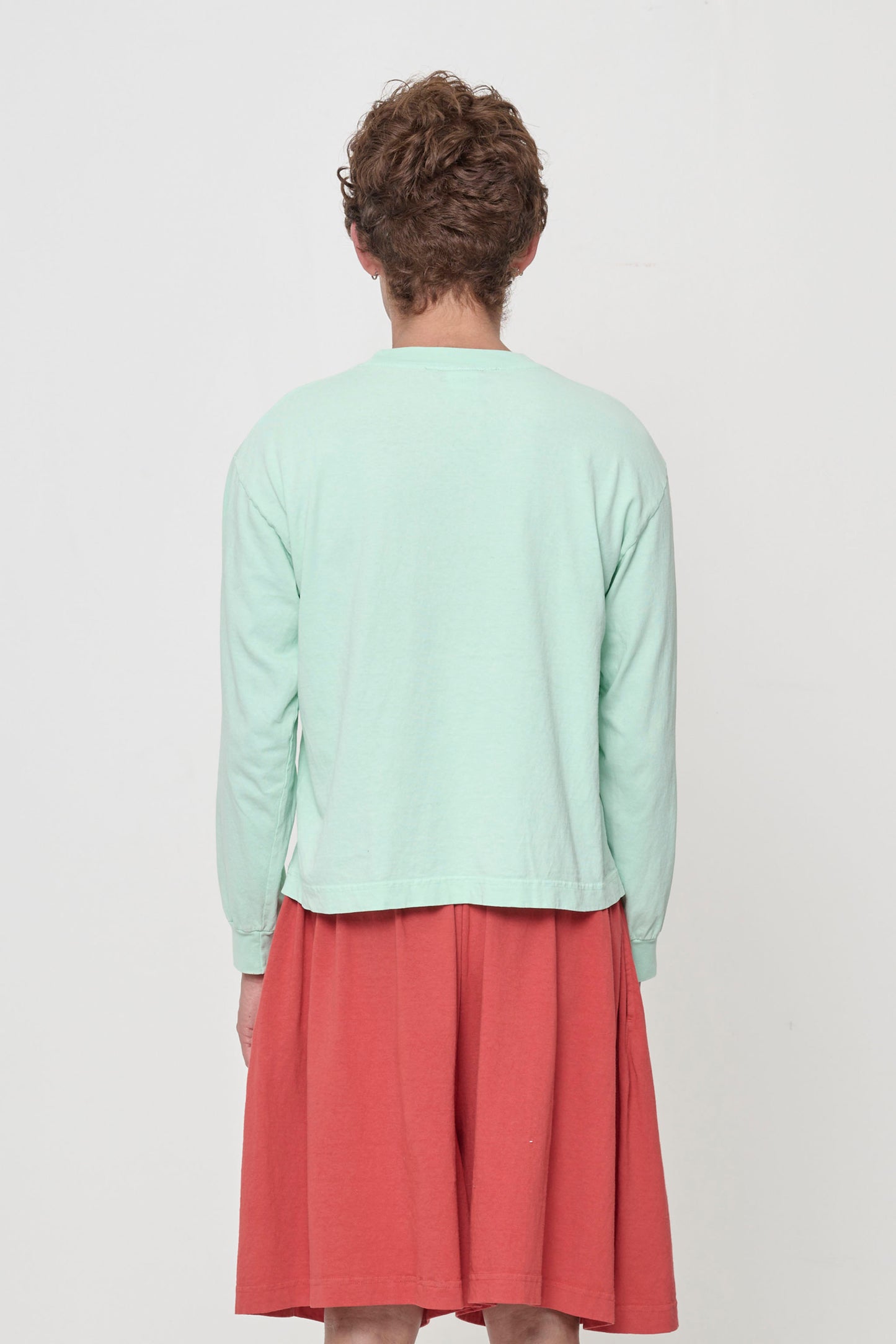 Long Sleeve Boxier Trash Tee in Sea Glass on model