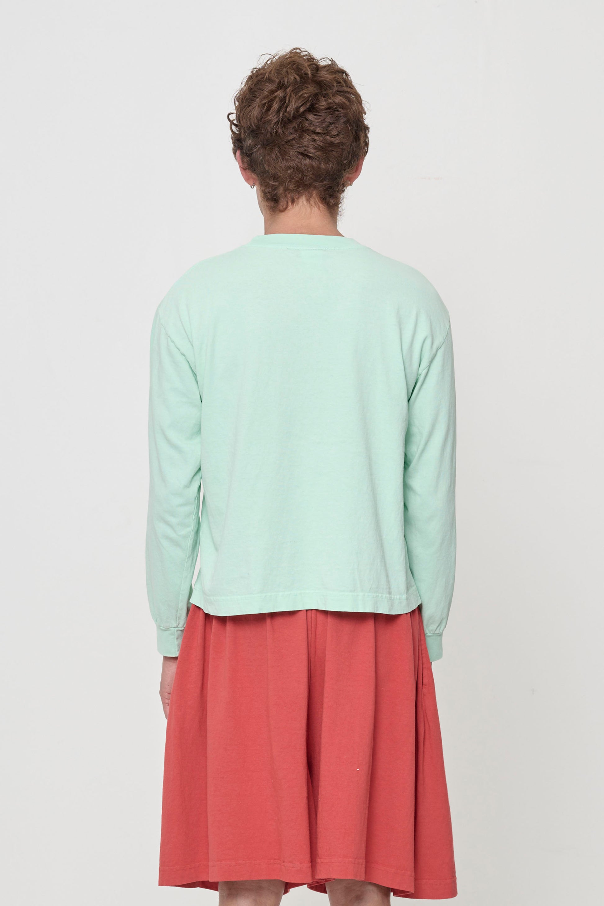 Long Sleeve Boxier Trash Tee in Sea Glass on model