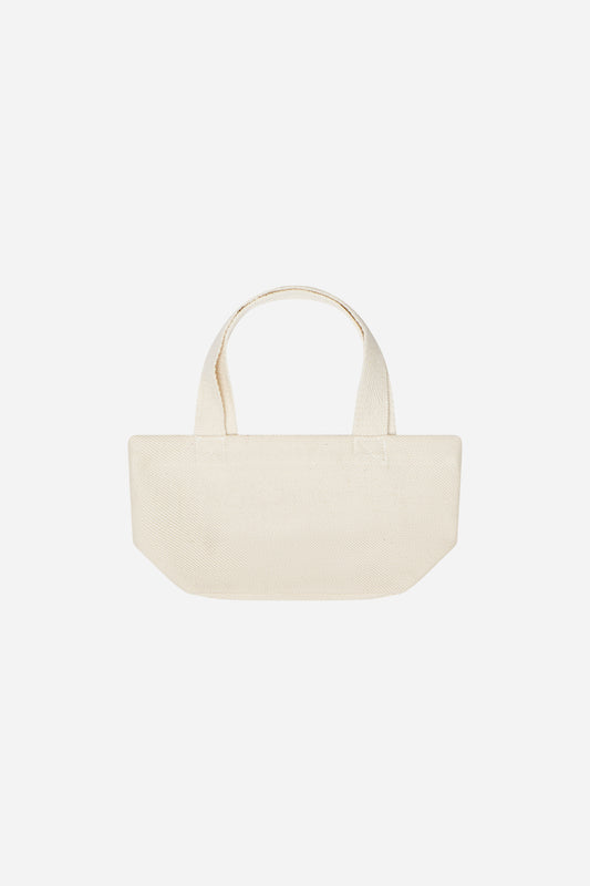 A Mini Tote in Natural made from 100% cotton, viewed from a front angle against a white background.