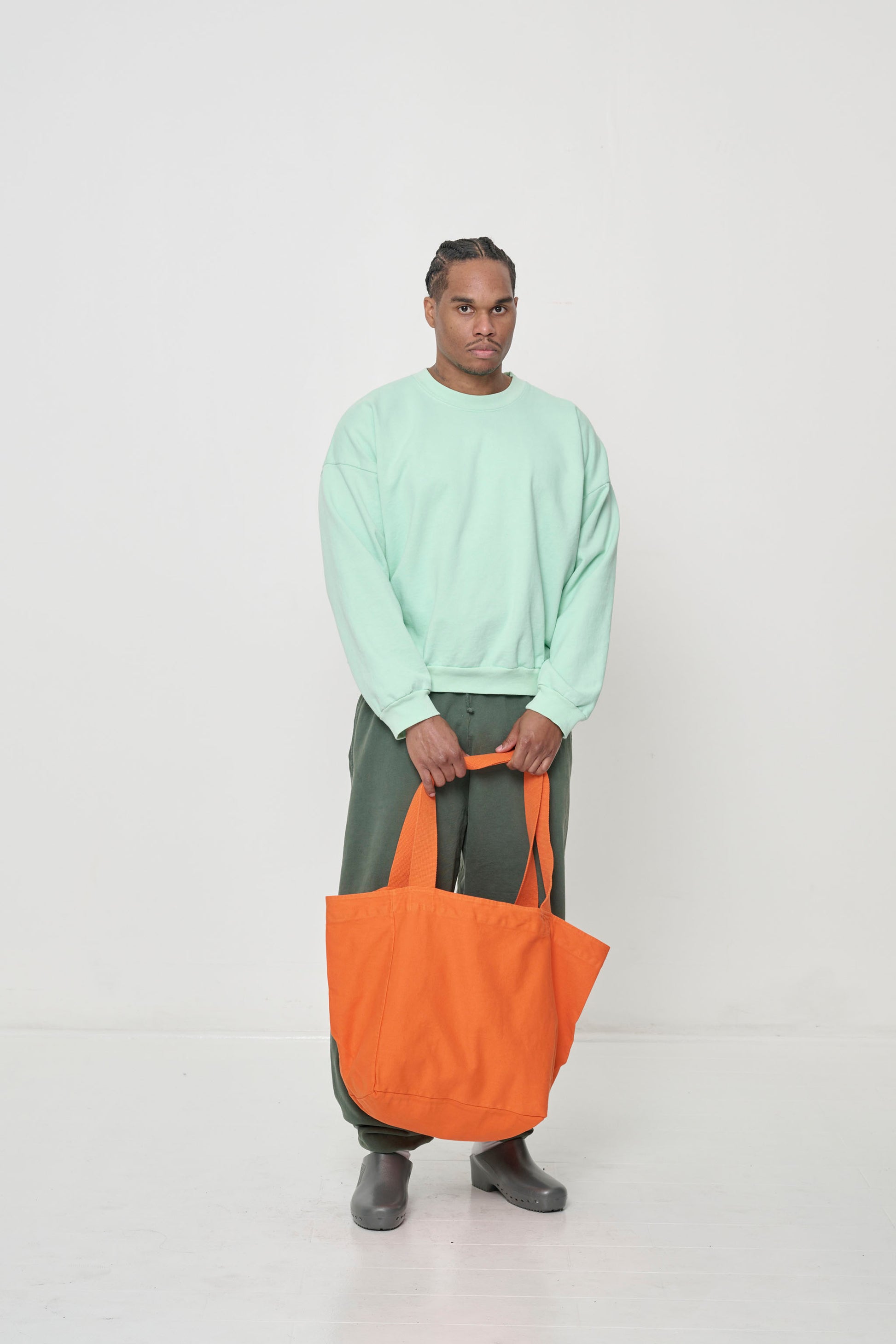 Trash Crewneck in Sea Glass on model