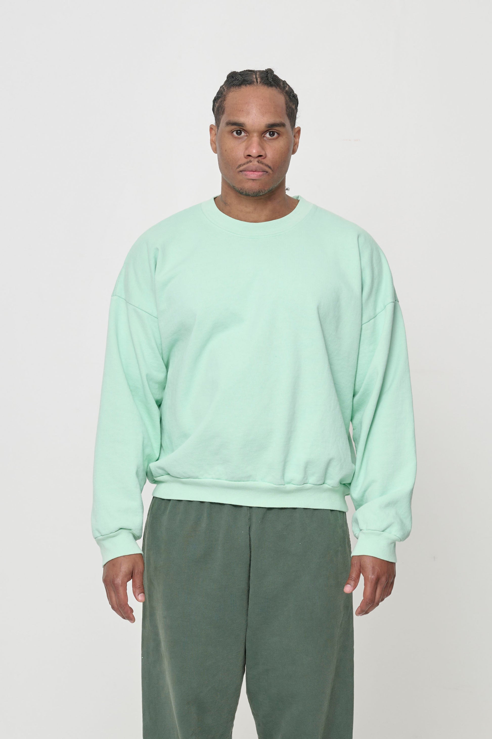 Trash Crewneck in Sea Glass on model
